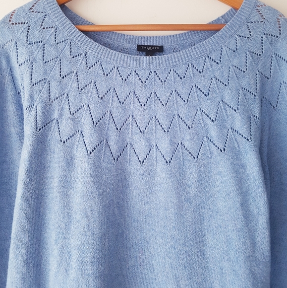 TALBOTS Blue Knit Pointelle Detail Wool Blend Sweater Dress - Picture 4 of 10